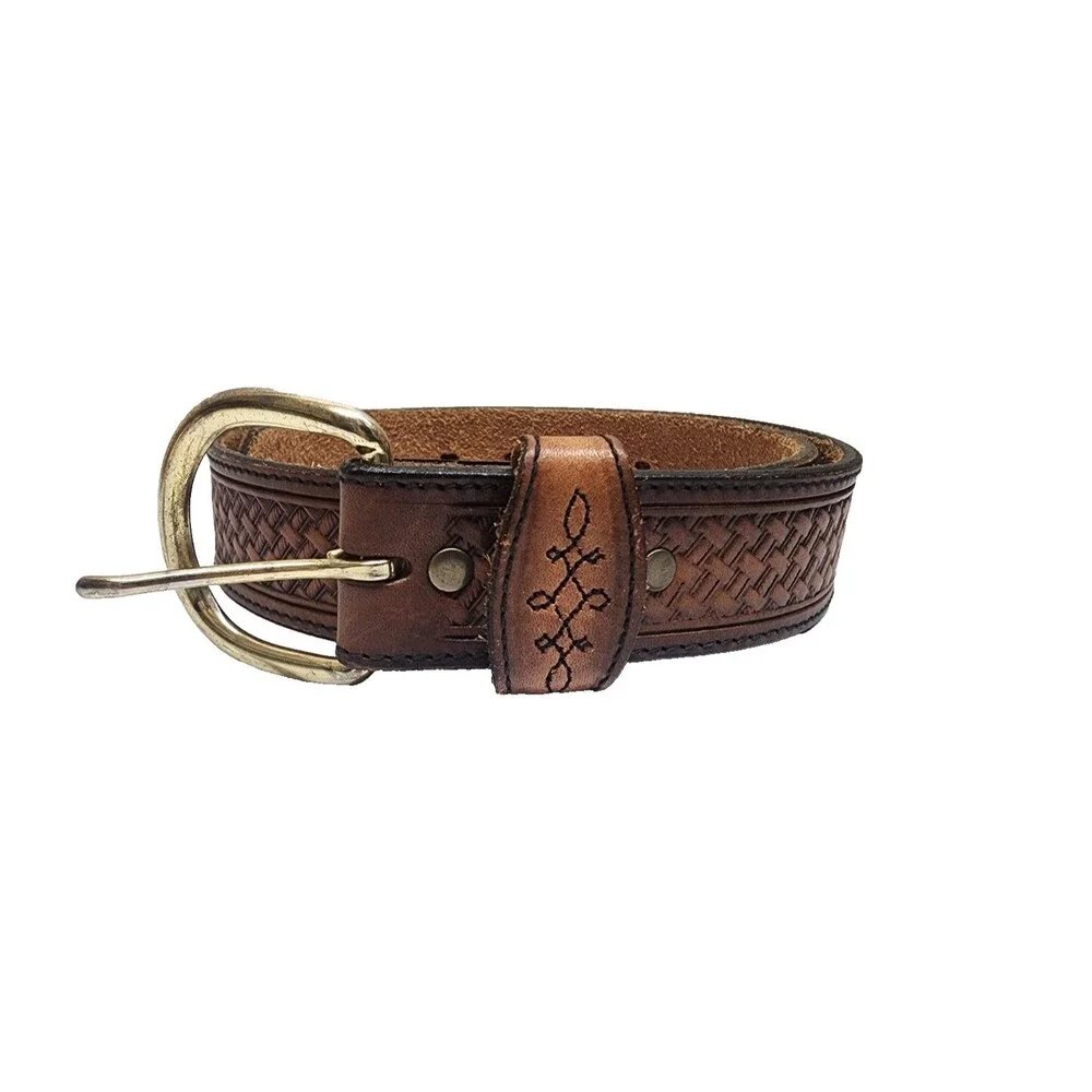 Silvercreek Collection Genuine Leather Belt Size 32 Basket Weave Brown Western